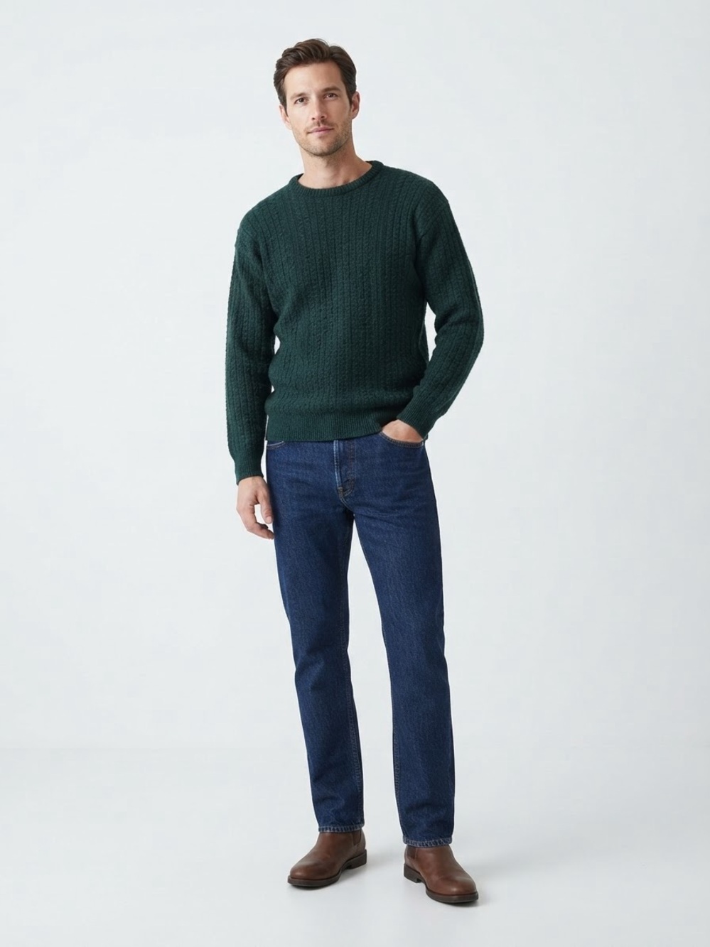 Vintage Yves Saint Laurent YSL Menswear 100% Wool Green Cable Knit Sweater M